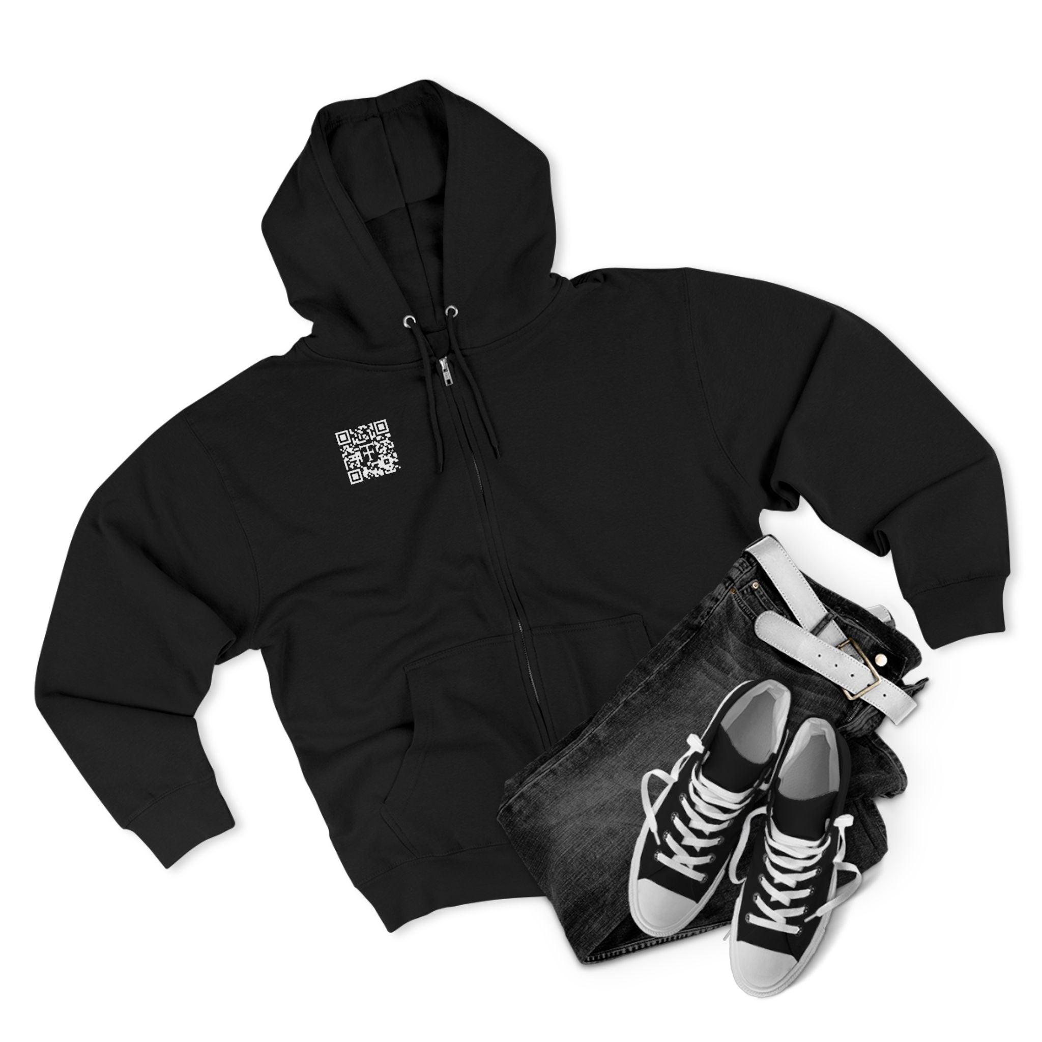 Tattooed Theory T Unisex Zip Hoodie with QR Code and Graphic Print - Trendy Streetwear for Everyday Style